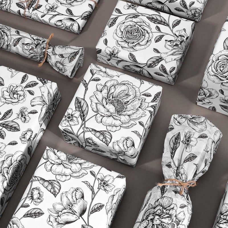 Sanixin 100Sheets Vintage Floral Tissue Paper for Gift Wrapping Retro Spring Flowers Tissue Paper for Gift Bags for Bridal Shower Birthday Party Wedding DIY Craft Supplies, 20 × 14 Inches (Black) - Image 5